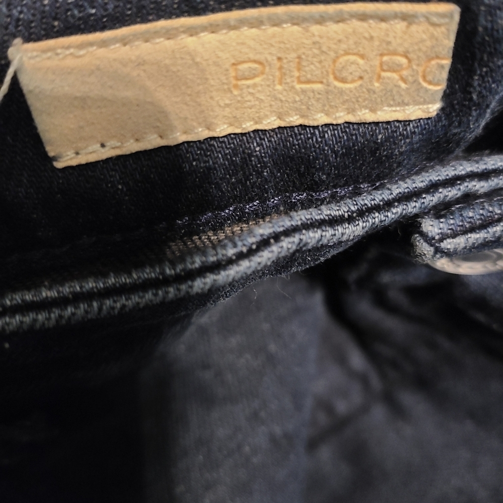 Anthro Pilcro High Rise Flare Dark Wash Jeans - Picture 7 of 8